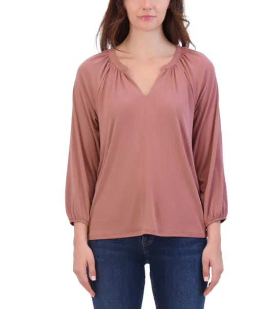 Lucky Brand Women's Size Medium (8-10), 3/4 Sleeve Sandwash Top, Rose Brown