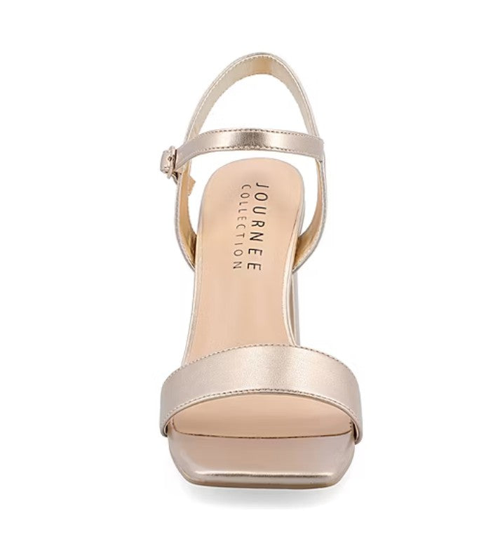 Journee Collection Women's Size 7 Tivona Block Heel Dress Sandals, Gold