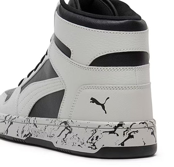 PUMA Men's Size 9.5, Rebound Layup High-Top Athletic Shoes, Marble Black/Gray