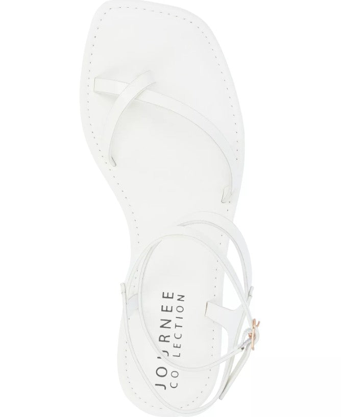 Journee Women's Size 8.5, Charra Strappy Flat Split Toe Sandals, White