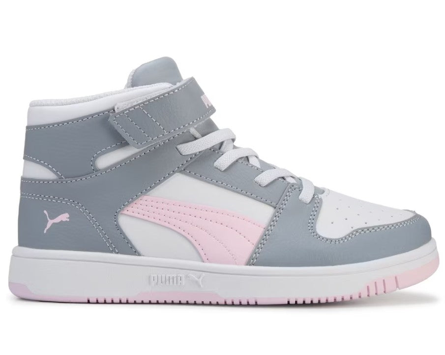 Puma Kids' Size 3, Rebound Layup High Top Sneakers Shoes, Gray - Pink (NO BOX)