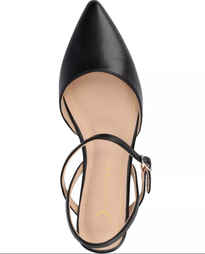 Journee Collection Women's Size 7, Martine Strappy Pointed Toe Flats, Black