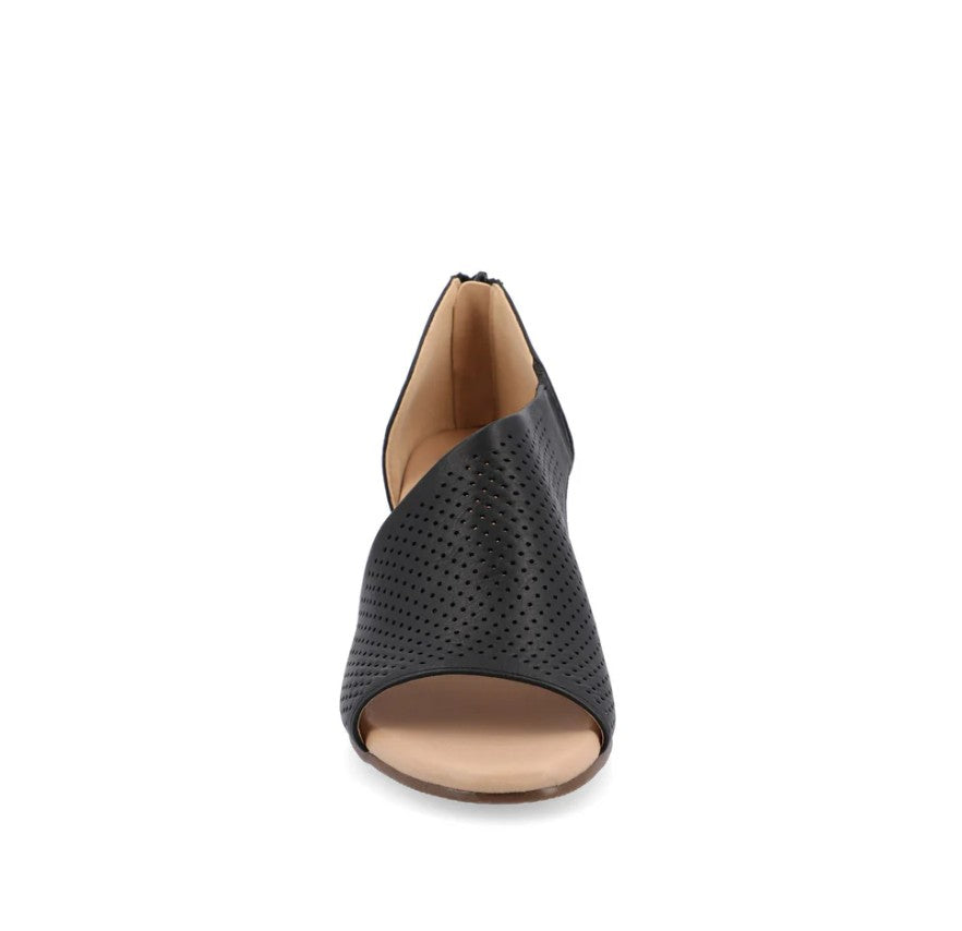 Journee Women's Size 8.5 Wide, Aretha Perforated Peep Toe Wedge Sandals, Black