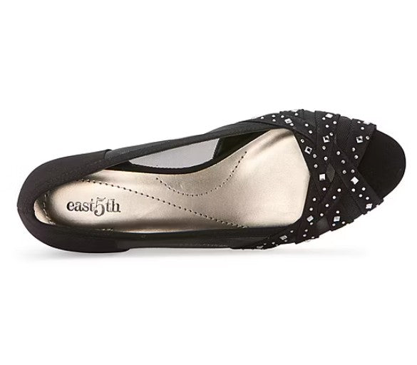 east 5th Women's Size 8.5 Wide, Rainley Peep Toe Slip-On Shoes, Black