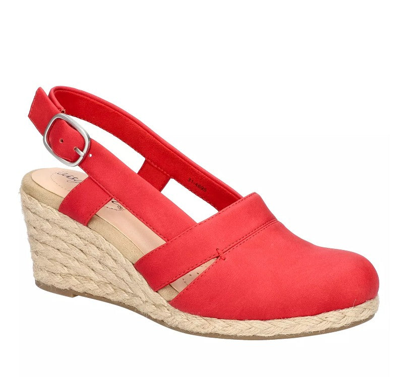 Easy Street Women's Size 11 Wide, Stargaze Espadrille Slingback Wedge Shoes, Red