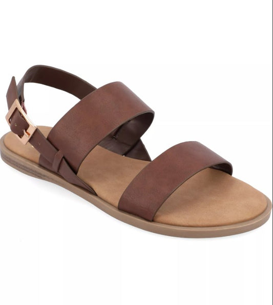 Journee Collection Women's Size 9 Wide, Lavine Double Strap Flat Sandals, Brown