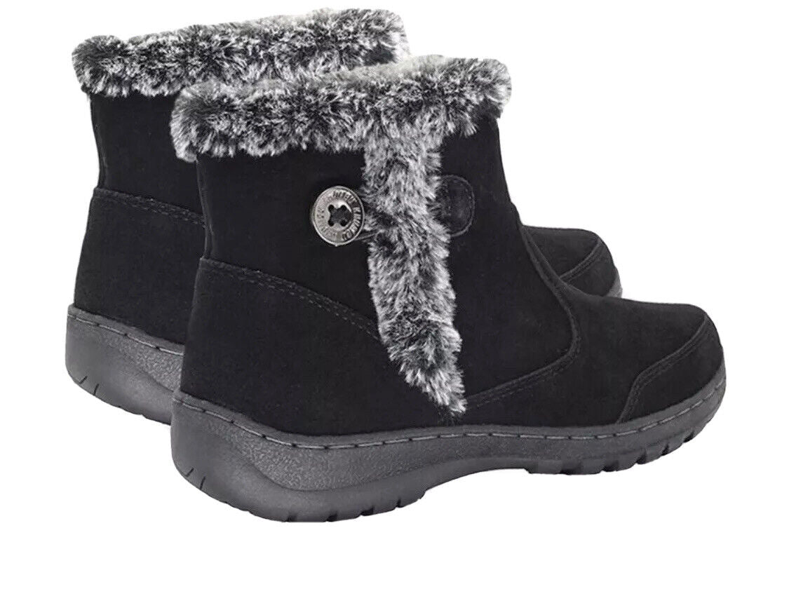 Khombu Iris Ladies Size 8, Faux Fur Trim Leather All Season Boot, Black