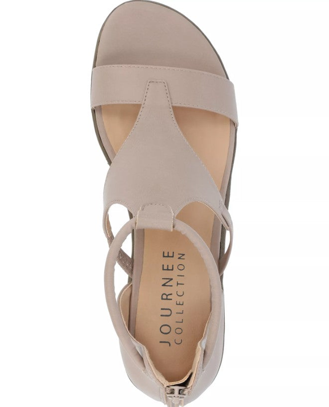Journee Collection Women's Size 9.5, Trayle Wedge Gladiator Sandals, Taupe