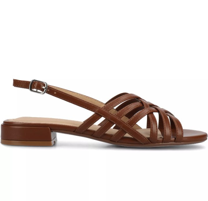 Journee Collection Women's Size 11, Cassandra Slingback Flat Sandals, Brown