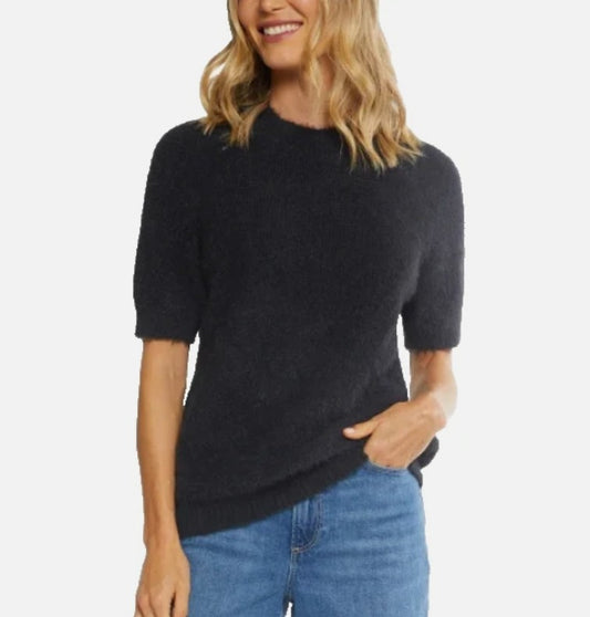 Matty M Ladies' Size Medium (8-10) Short Sleeve Eyelash Sweater, Black