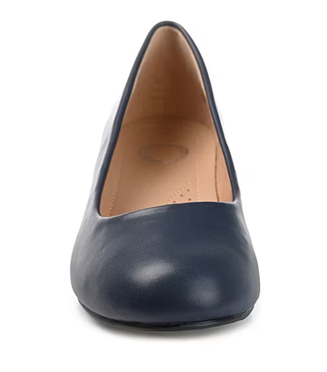 Journee Collection Saar Women's Size 12 Wide, Low Block Heel Pumps, Navy