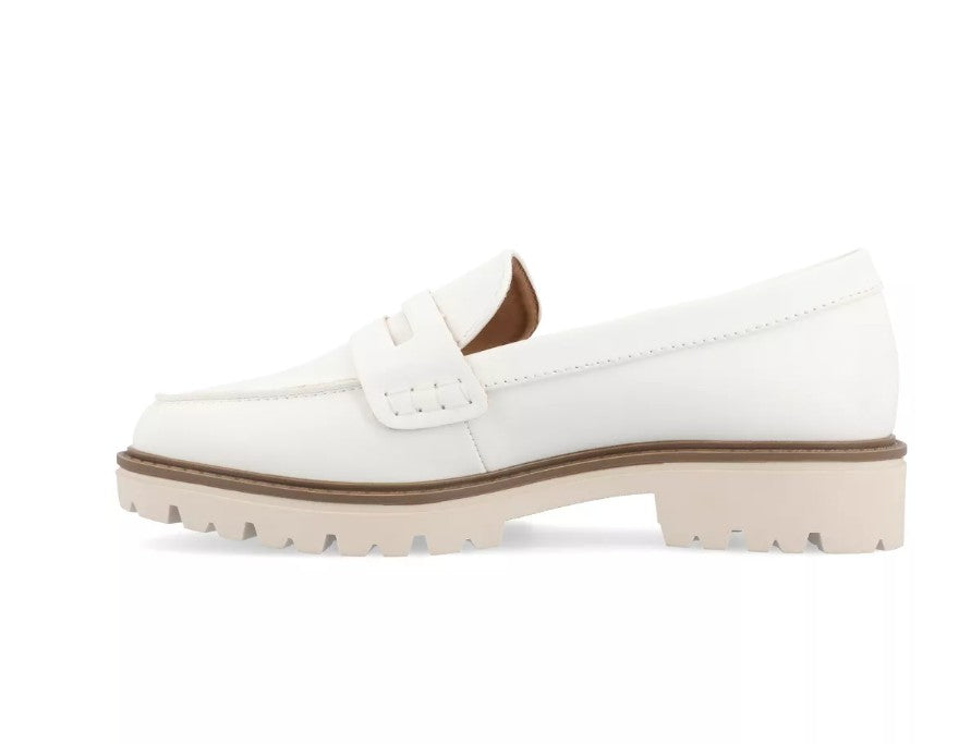 Journee Women's Size 6.5, Kenly Chunky Lug Sole Penny Loafer Shoes, White