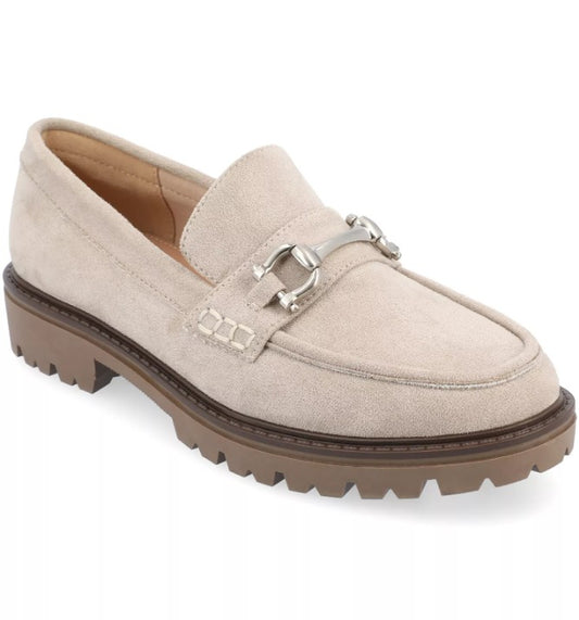 Journee Collection Women's Size 7, Jessamey Lug Sole Loafers, Grey Faux Suede