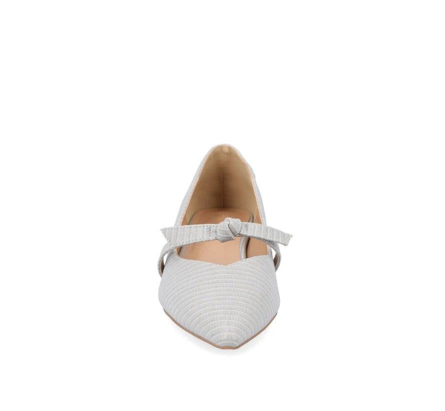 Journee Women's Size 9, Cait Pointed Toe Ballet Flats, Grey Faux Lizard