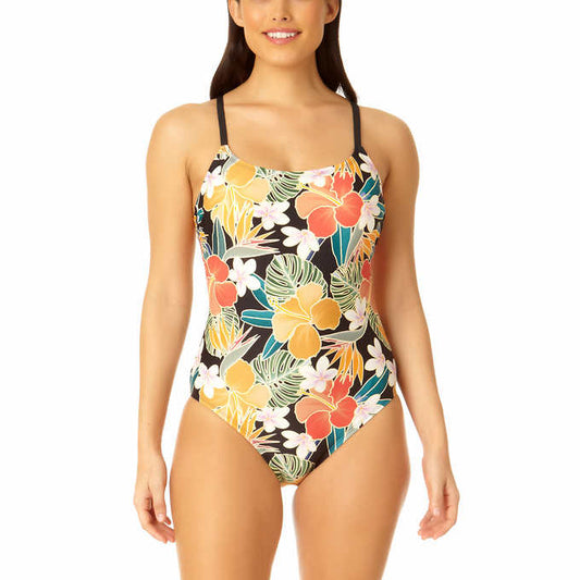 Hurley Ladies' Size XS, One-Piece Swimsuit, UPF 50+, Black Multi-Color Floral, Customer Return