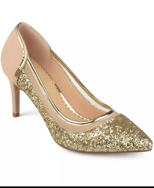 Journee Women's Size 11, Kalani Stiletto Heels Pumps, Glitter Gold