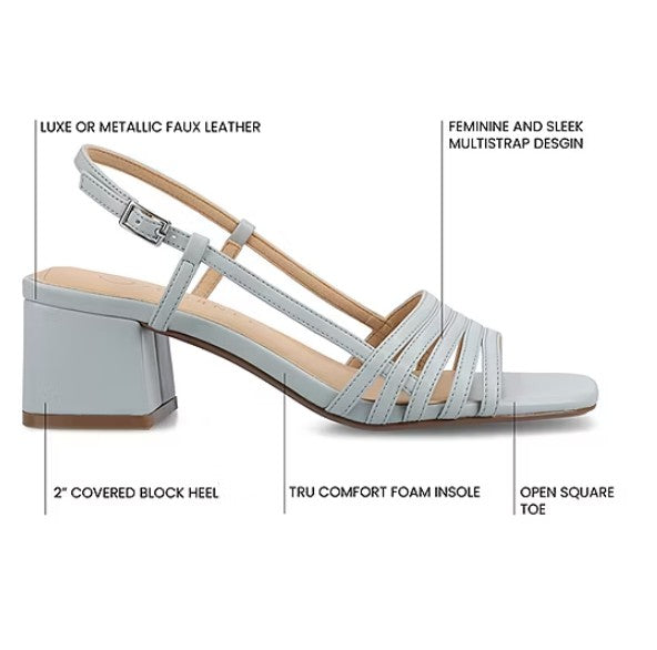 Journee Collection Women Size 7W, Shayana Slingback Block Heel Sandals, Blue