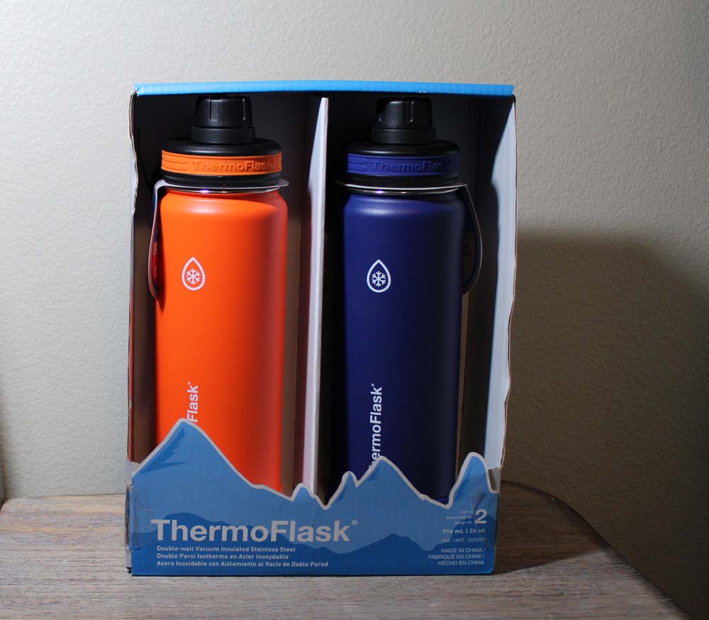 Thermoflask 24 oz. Stainless Steel Water Bottles, 2-pack, Orange Blue, Open Box