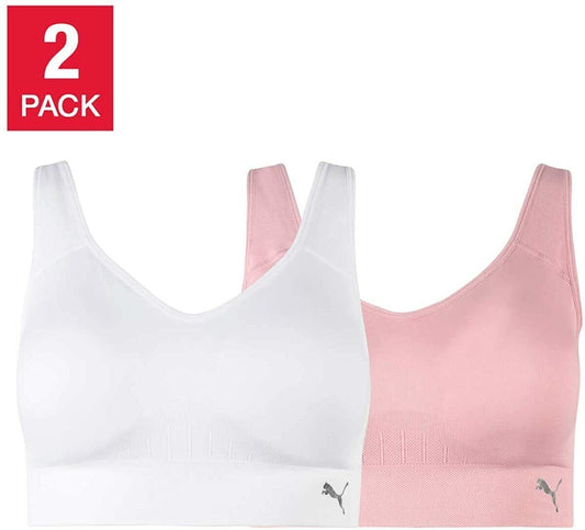 PUMA 2 PACK Ladies' Size XL Seamless Sports Bra, (1) White (1) Pink
