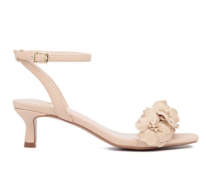 New York & Company Women's Size 7, Gwendolyn Kitten Heeled Sandals, Nude Floral