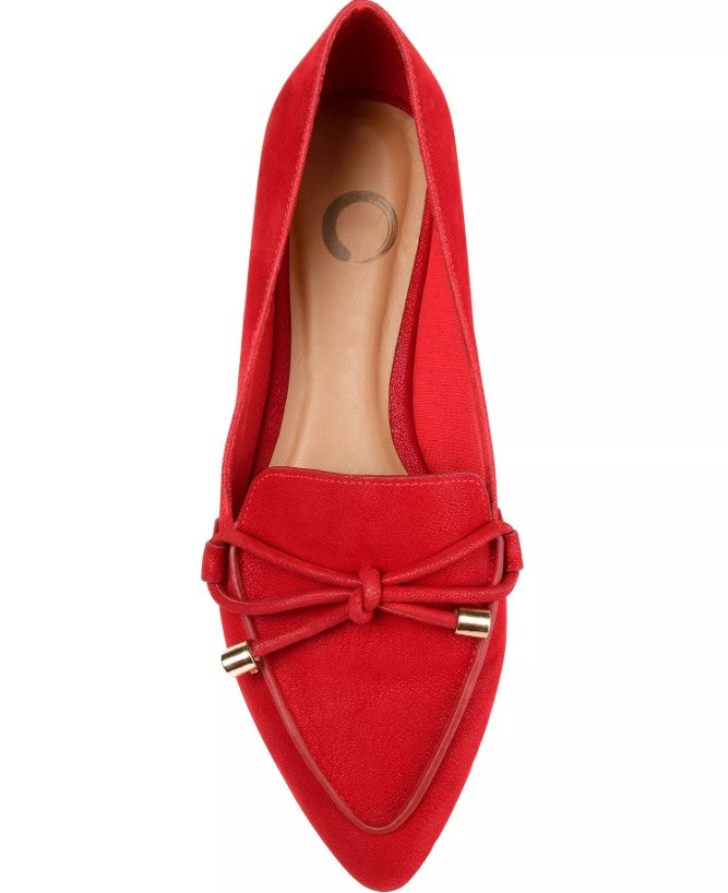 Journee Women's Size 7, Muriel Bow Detail Pointed Toe Flats Loafers, Red