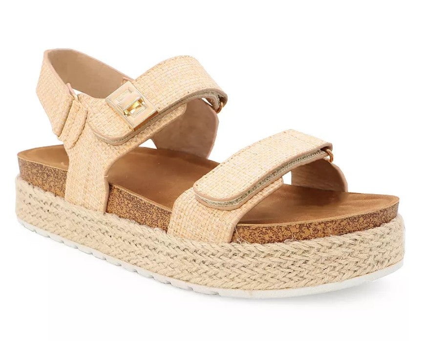 Yoki Women's Size 10 Chiara-20 Espadrille Double Strap Sandals, Raffia Beige