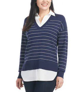 Hilary Radley 2-Fer Sweater Ladies' Size XL (16), Blue & Off White Stripes