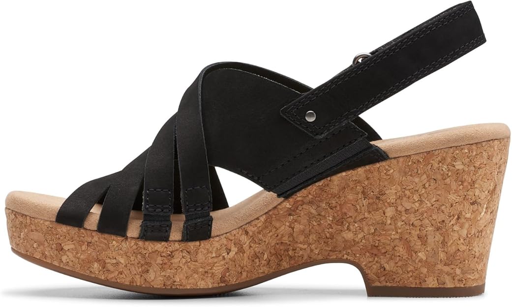Clarks Women's Size 9 M, Giselle Ivy Slingback Wedge Sandals, Black Nubuck