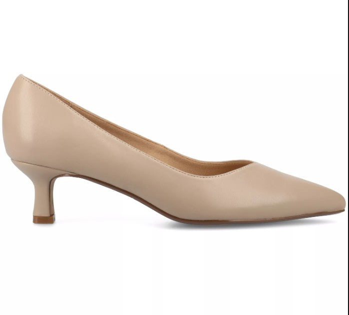 Journee Women's Size 7.5 M, Pammie Pointed Toe Kitten Heel Dress Pumps, Taupe