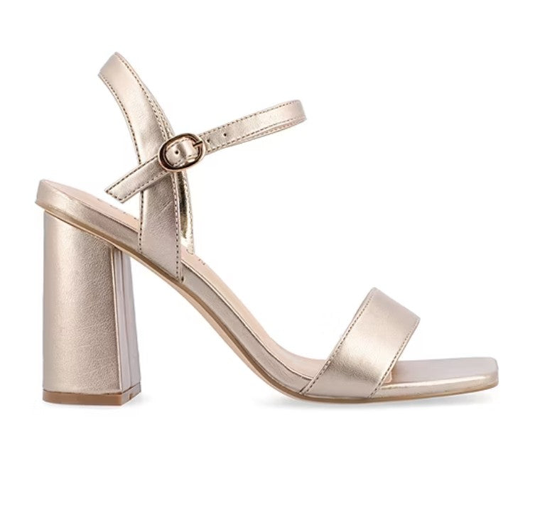 Journee Collection Women's Size 7 Tivona Block Heel Dress Sandals, Gold