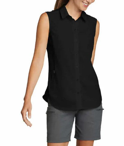 Eddie Bauer Ladies’ Size Small (4-6) Sleeveless Collared Tech Shirt, Black