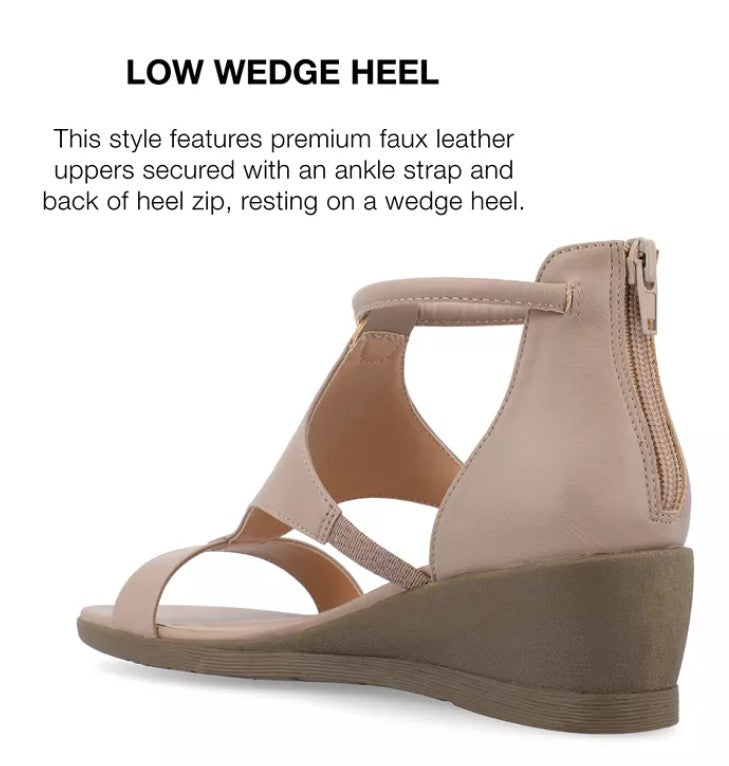 Journee Collection Women's Size 9.5, Trayle Wedge Gladiator Sandals, Taupe