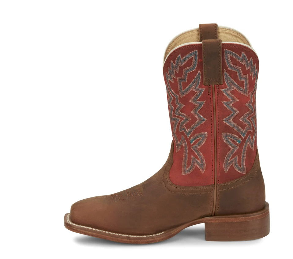 Justin Jackpot Brown Cowhide 11" Men Size 11 D, Square Toe Cowboy Boots, Grade A