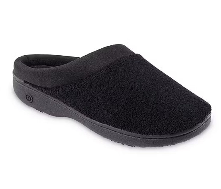 Isotoner Women's Size Medium (8-9) Memory Foam Slip-On Slippers, Black