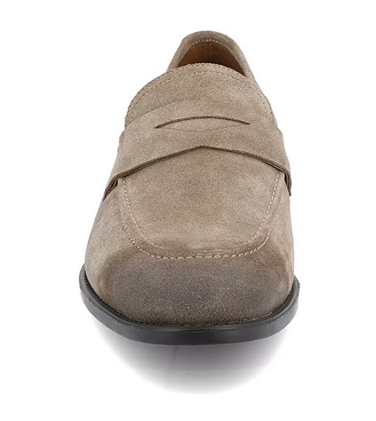 Thomas & Vine Men's Size 13, Bishop Moc Toe Penny Loafers, Taupe Suede