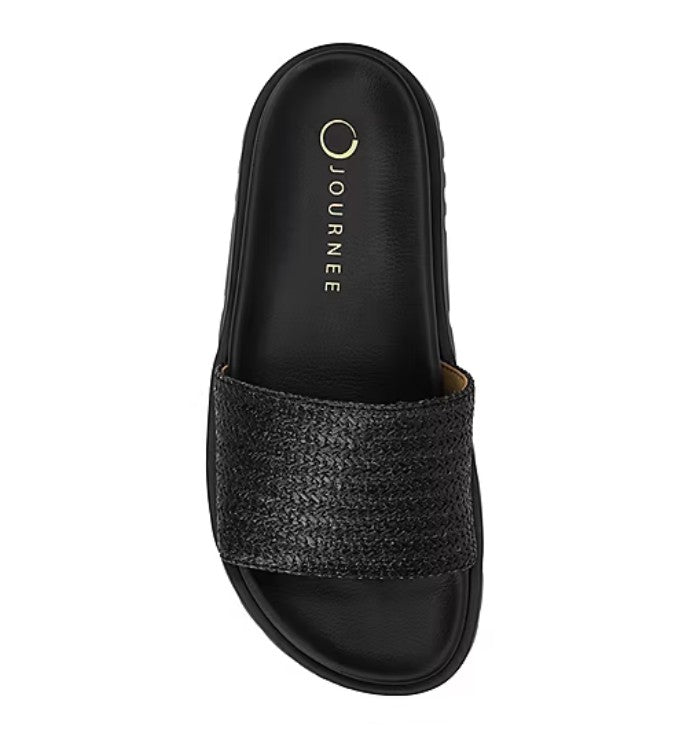 Journee Collection Women's Size 6, Starr Flat Slide Slip on Sandals, Black