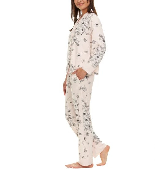 Flora Nikrooz Womens Size XS (0-2) Satin Trim Notch Collar PJ Set, Pink, Grade A