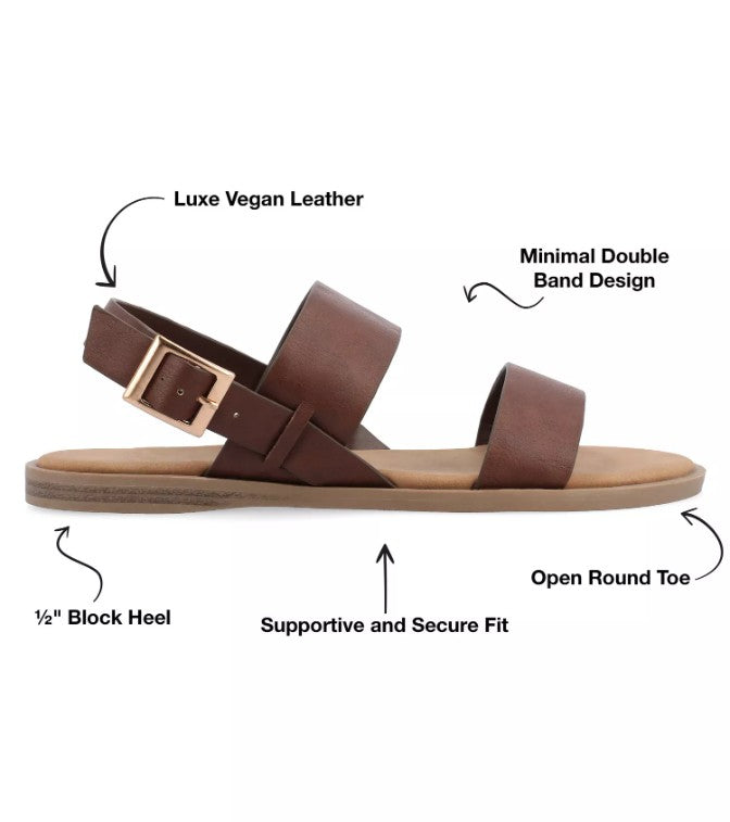 Journee Collection Women's Size 9 Wide, Lavine Double Strap Flat Sandals, Brown