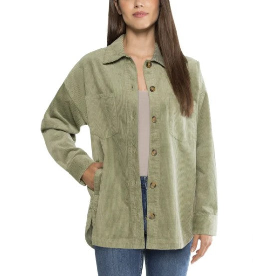 Matty M Ladies' Size XS (0-2) Corduroy Long Sleeve Shirt Jacket, Green