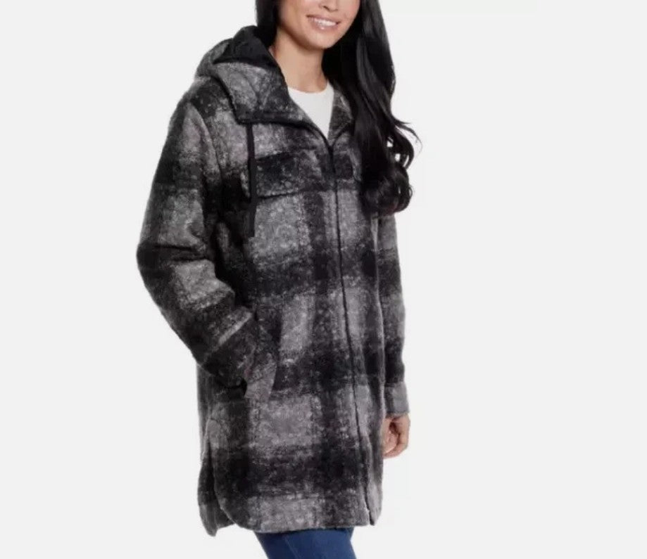 Weatherproof Ladies' Size XS (0-2), Boucle Hooded Jacket, Black Plaid