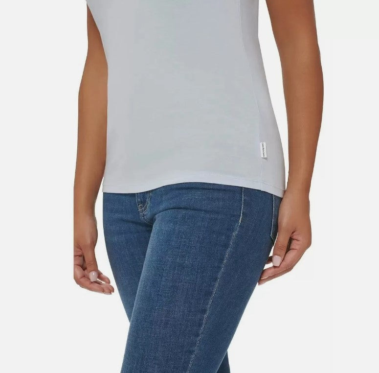 Calvin Klein Jeans Ladies' Size Large Short Sleeve Logo Tee, Light Blue, Customer Return