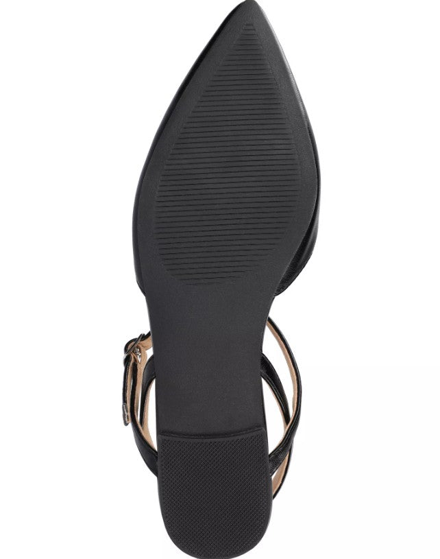 Journee Collection Women's Size 7, Martine Strappy Pointed Toe Flats, Black