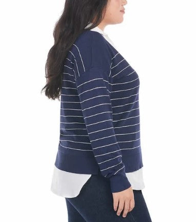 Hilary Radley 2-Fer Sweater Ladies' Size XL (16), Blue & Off White Stripes