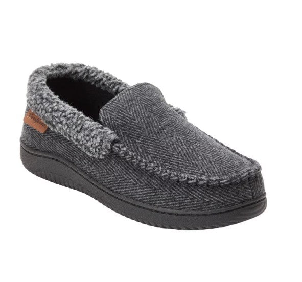 Dearfoams Mens' Size X-Large (13-14), Indoor/Outdoor Memory Foam Slippers, Black
