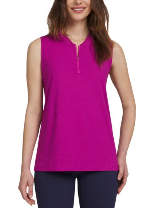 Lands' End Ladies' Size Large (14) Active Quarter Zip Sleeveless Polo, Pink