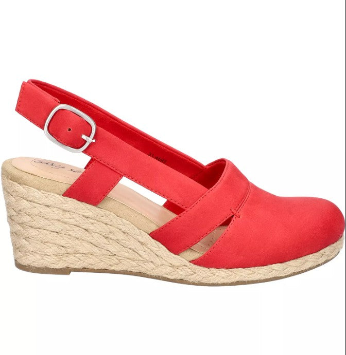 Easy Street Women's Size 11 Wide, Stargaze Espadrille Slingback Wedge Shoes, Red