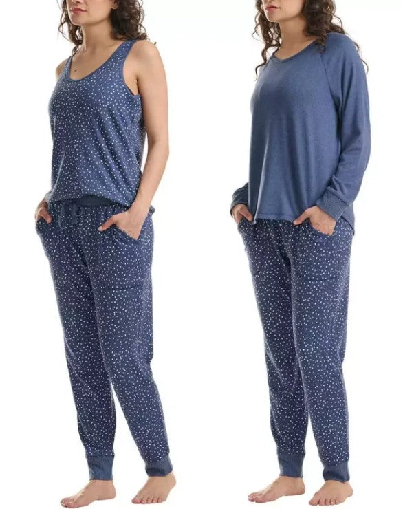 Live Love Lounge Ladies' Small (4-6), 3-Pc Pajamas, Blue Dots