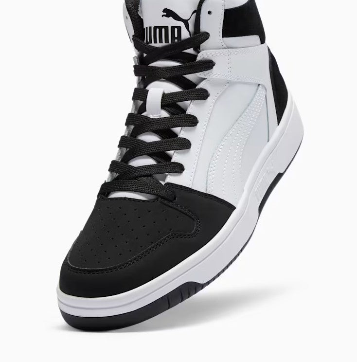 PUMA Men's Size 8.5, Rebound LayUp SL INK Mid Sneakers, White-Black (NO BOX)