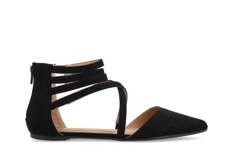 Journee Women's Size 9, Marlee D'orsay Straps Faux Suede Flats, Black