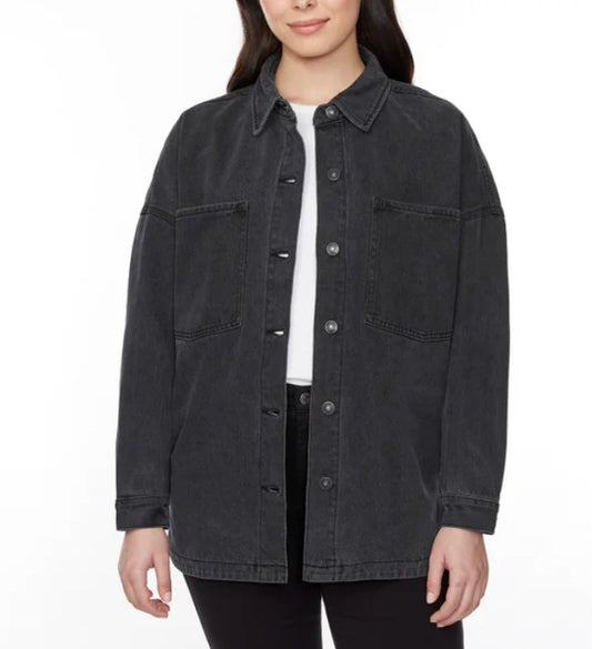 Hudson Jeans Women's Size Large (12-14) Denim Shirt Jacket, Black